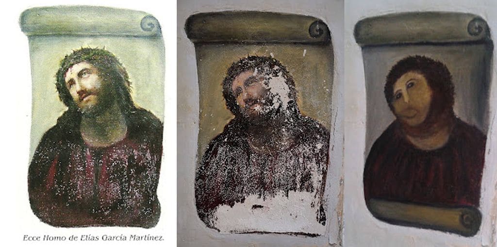 En 2012, se hizo viral el antes y el después del 'Ecce Homo', luego del intento de restauración de Cecilia Giménez