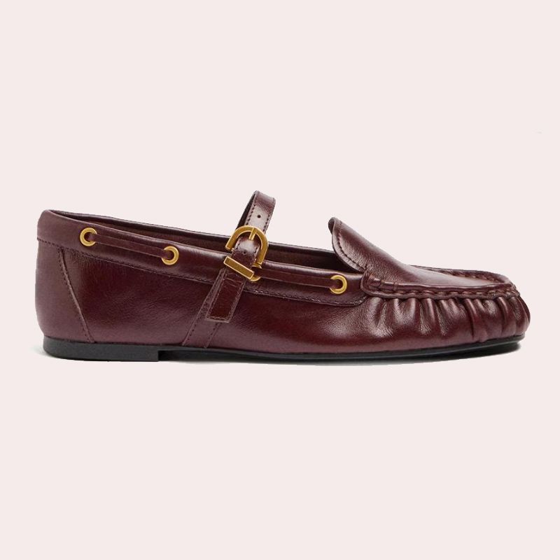 Mocasines planos de mujer 100% piel con cierre de hebilla - Parfois - Burdeos