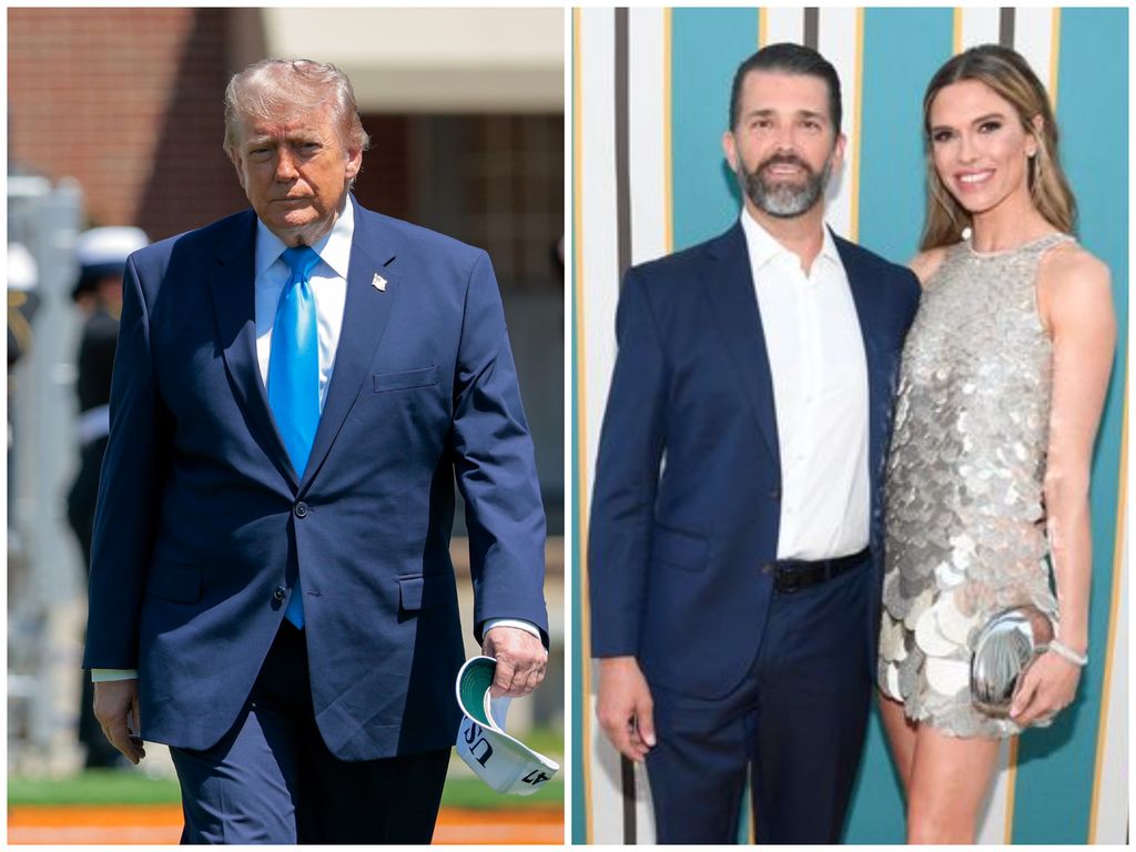 Donald Trump con su hijo Don Jr. y su prometida