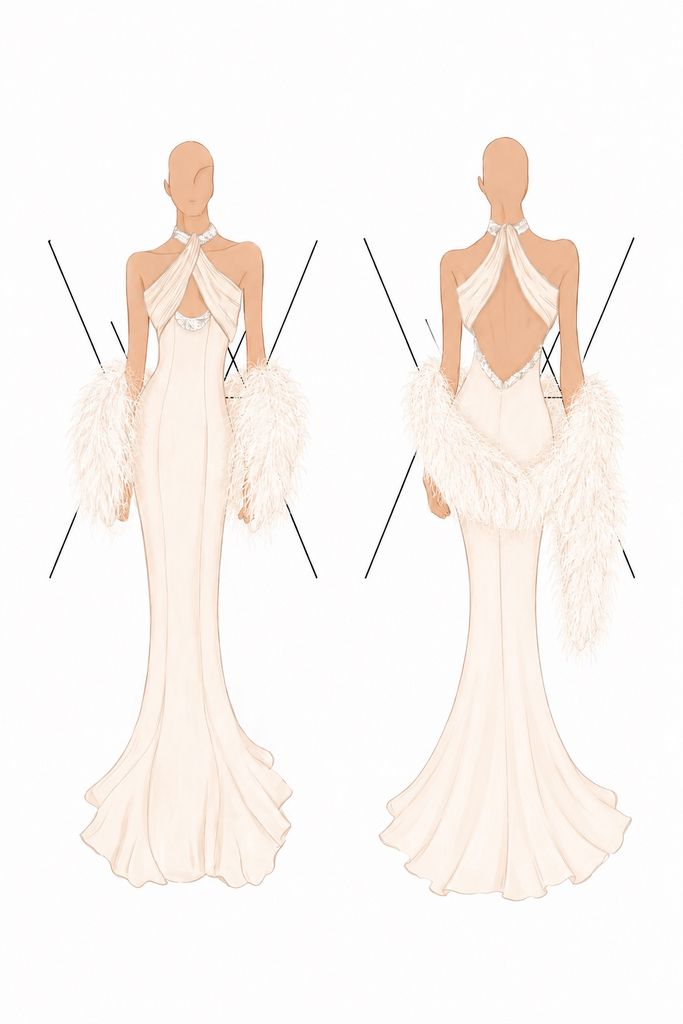 Boceto del segundo vestido de novia de Marta Ortiz