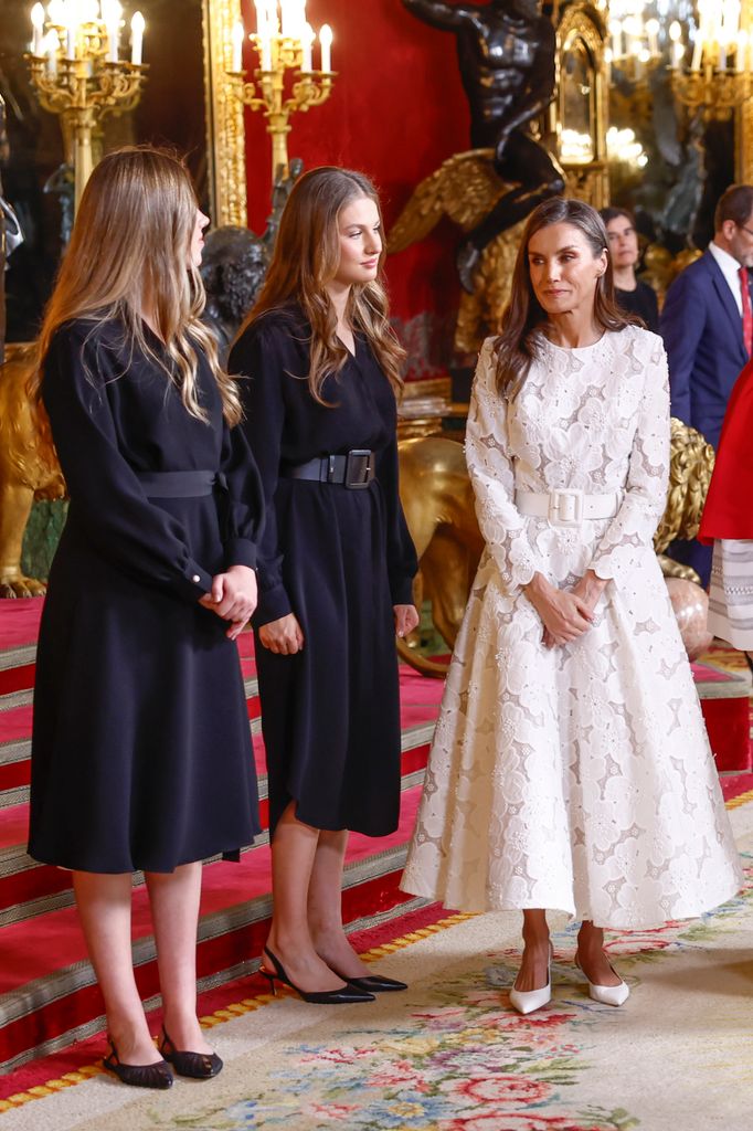 La reina Letizia en el Palacio Real durante la visita del Papa León XIV a España, 2026.