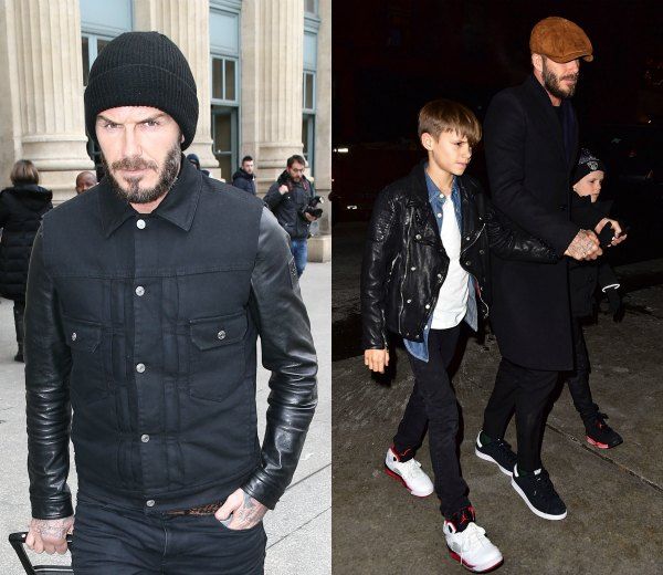 El look de a dos de de DAvid y Romeo Beckham. 