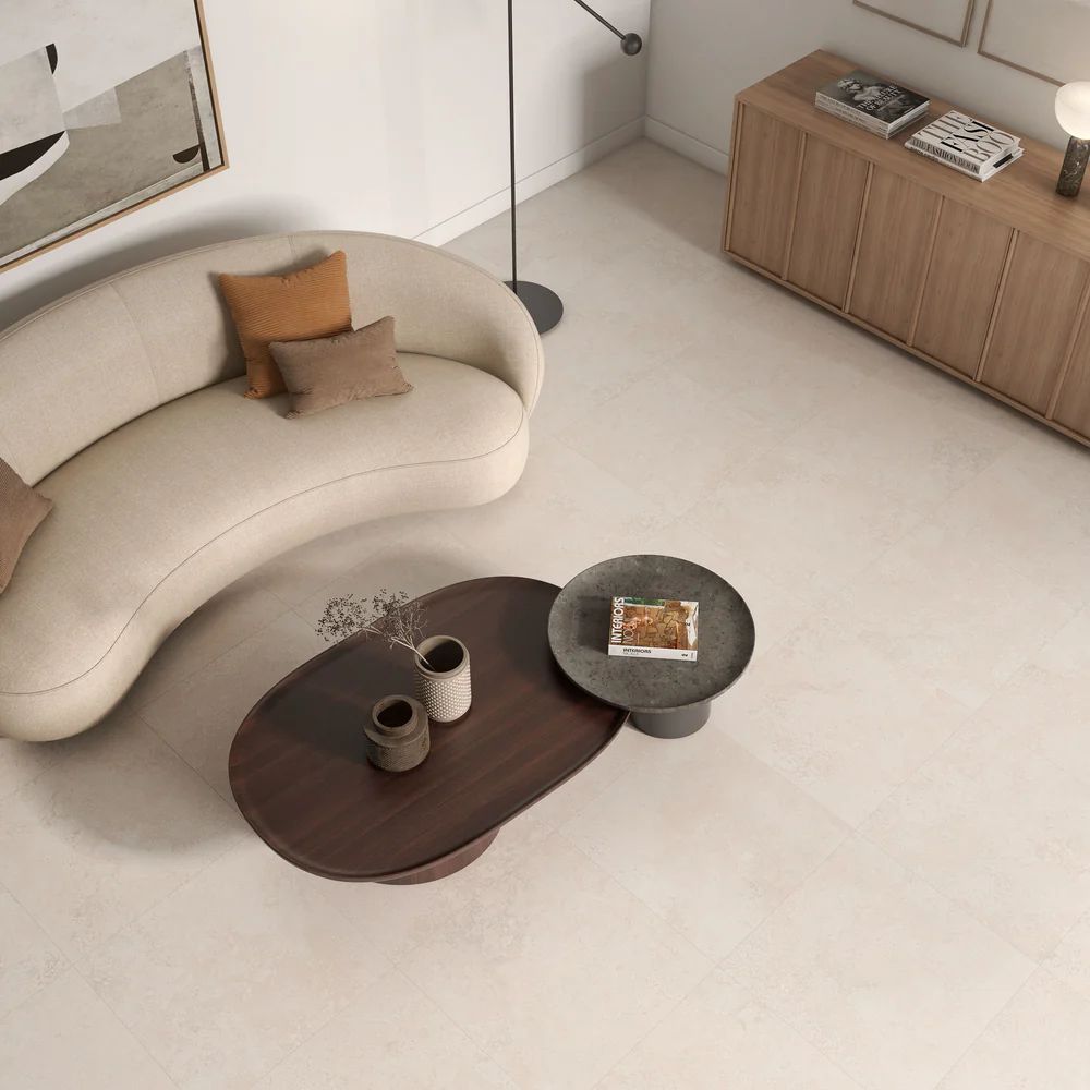 Salón con suelo beige