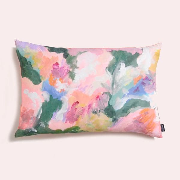 Florige - Cojín de lino con estampado abstracto multicolor