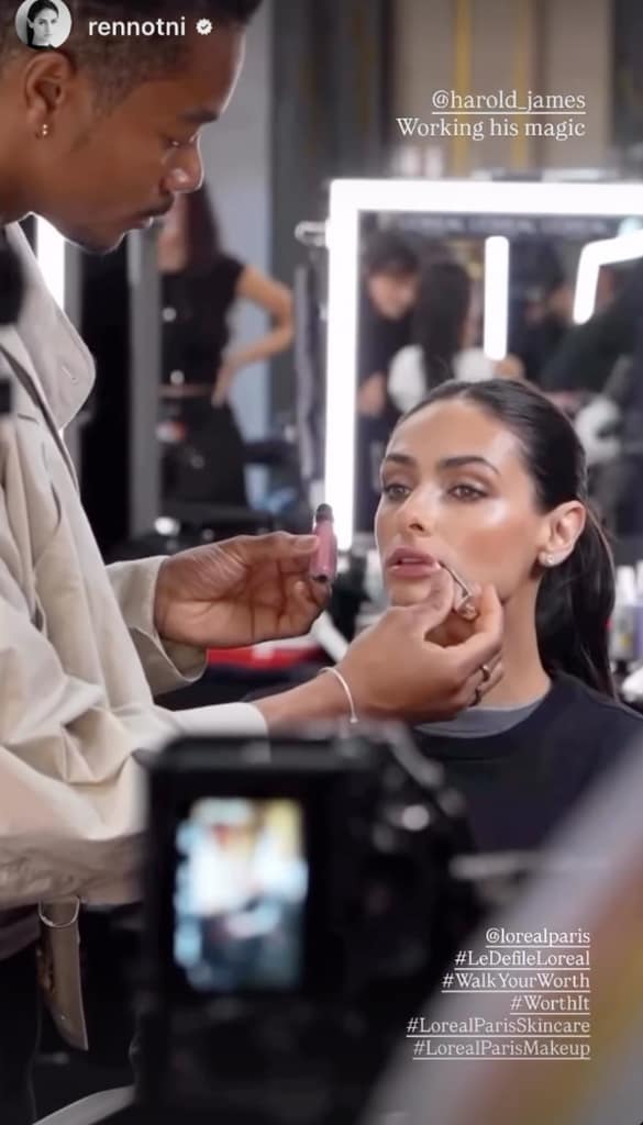Harold James, el Global Make Up Artist de L’Oréal, trabajando con Renata Notni. 