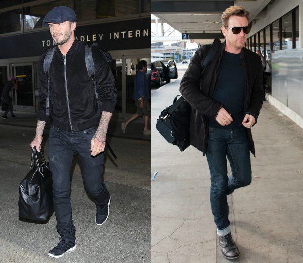 También de negro se viste Ewan McGregor cuando le toca subirse al avión. 