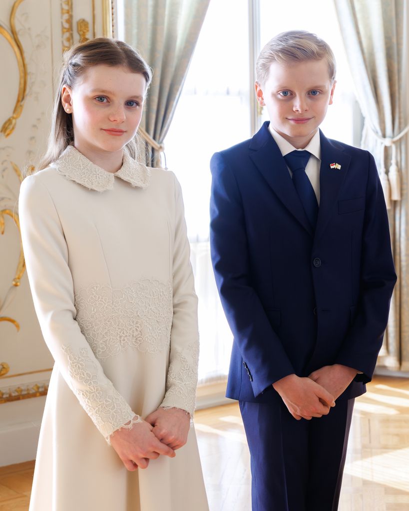 Gabriella y Jacques de Mónaco, en el retrato oficial durante la visita del Papa León XIV