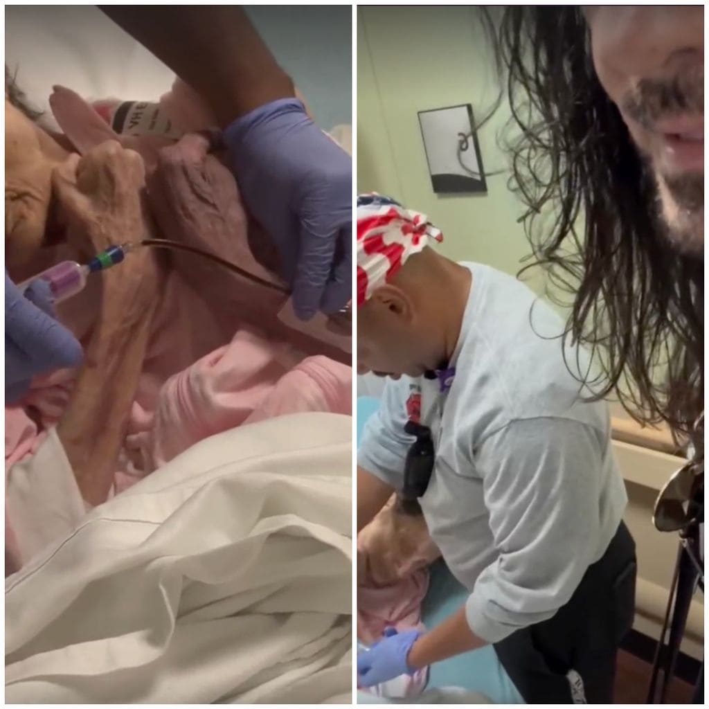 El actor Mario Cimarro junto a su madre, doña Caridad, en el hospital