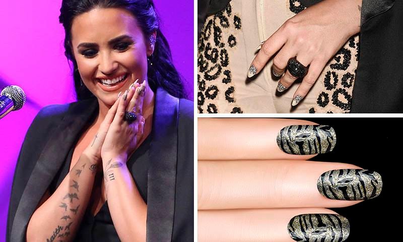 demi lovato y collage de u as con animal print