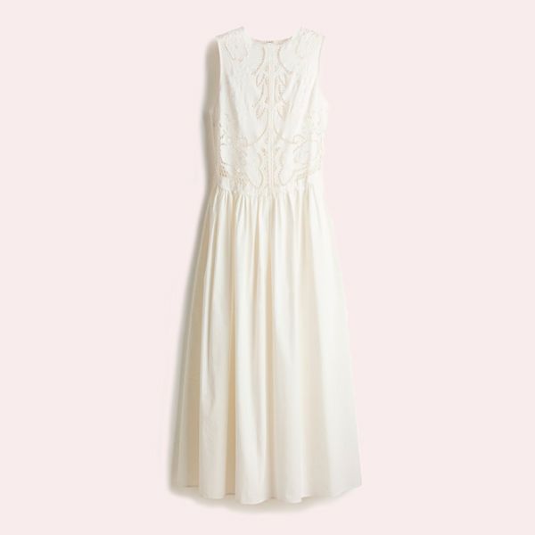 Vestido bordado en mezcla de lino