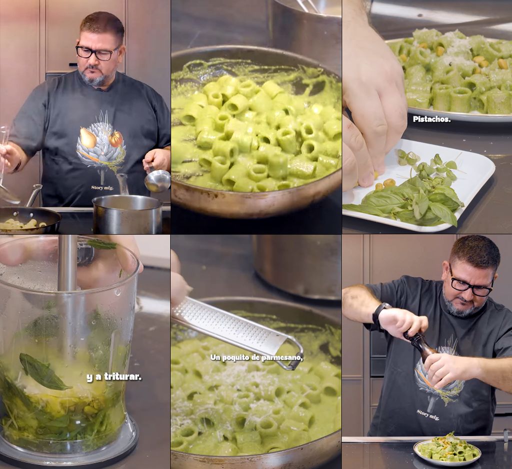 El chef, en distintos momento de la elaboración del plato.