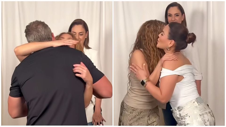 Carlos Ponce y Karina Banda en su encuentro con la cantante en el backstage.