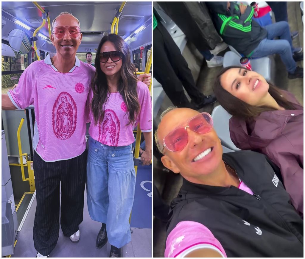Erik Rubín y su novia Geraldine Zárate en el juego de México vs Ecuador.