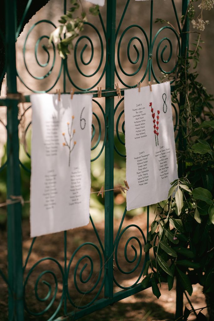 Seating plan de boda bordado