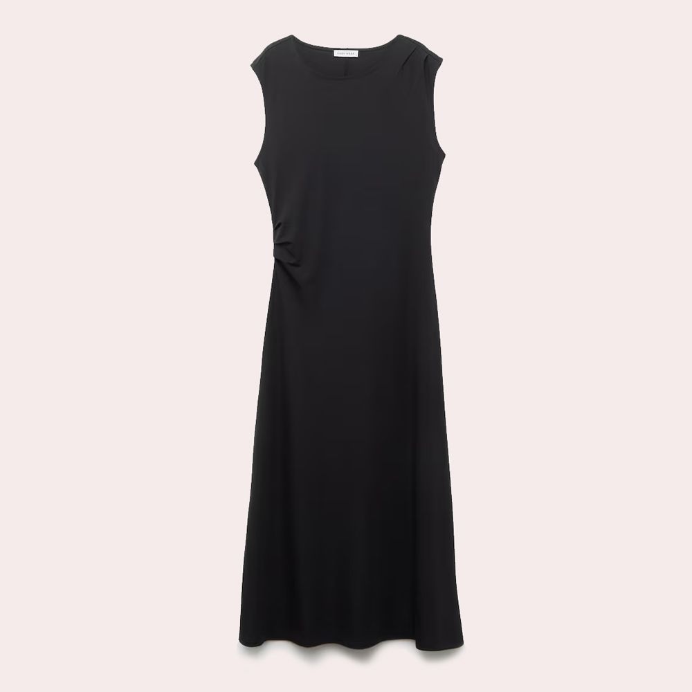 Vestido midi frunces laterales Negro Easy Wear