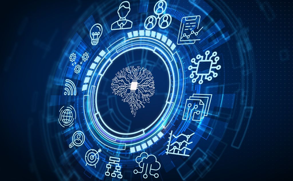 Artificial intelligence (AI), machine learning and modern computer technologies concepts. Business, Technology, Internet and network concept. 