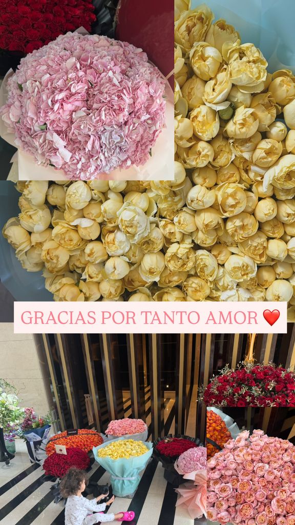 Bella Esmeralda, la bebé de la familia estaba fascinada por los ramos de flores. 