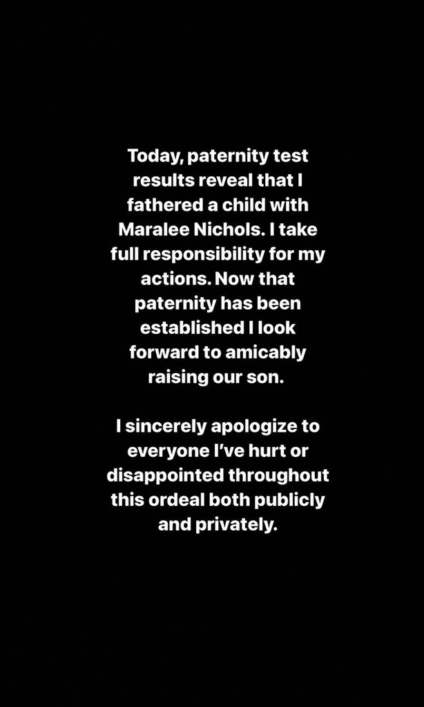 Tristan Thompson admits he is the father to Maralee Nichols’ baby