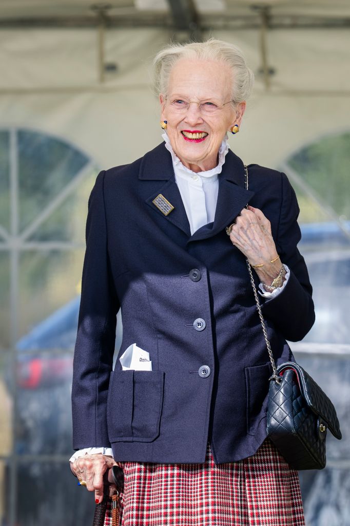 STEGE, DENMARK - SEPTEMBER 15: Queen Margrethe II of Denmark visits GeoCenter Møns Klint on September 15, 2025 in Borre near Stege, Denmark. (Photo by Martin Sylvest Andersen/Getty Images)