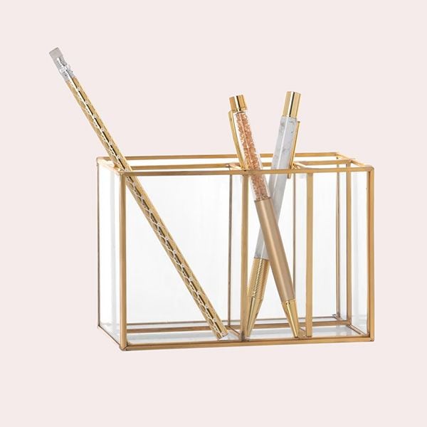 Organizador de Escritorio de Cristal y Metal Dorado de Maisons du Monde