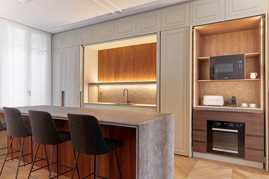 Cocina con muebles con acabado cashmere. 
