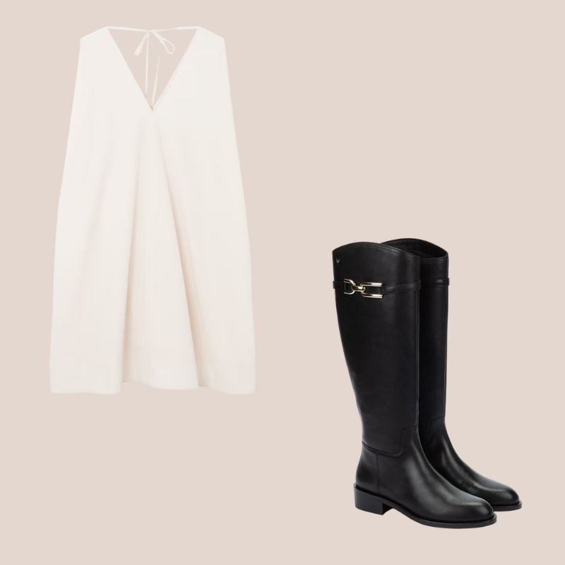 vestido blanco y botas ecuestres