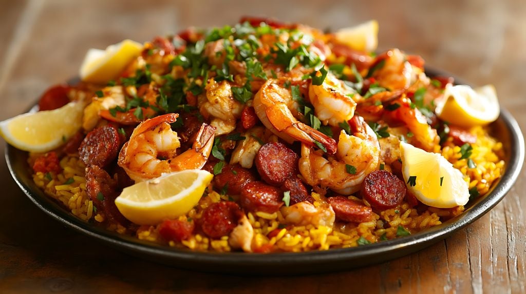 Paella de marisco y butifarra