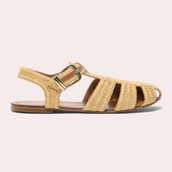 Sandalias planas de mujer sin tacón con correa Beige Maje