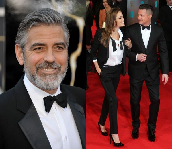 Una de las presencias más comentadas de los premios BAFTA en 2014 fue la de Brad Pitt y Angelina Jolie, que elegían este look con esmoquin combinado, él con pajarita perfectamente anudada bajo la barbilla, y ella, de Saint Laurent, abierta y desenfadada. 