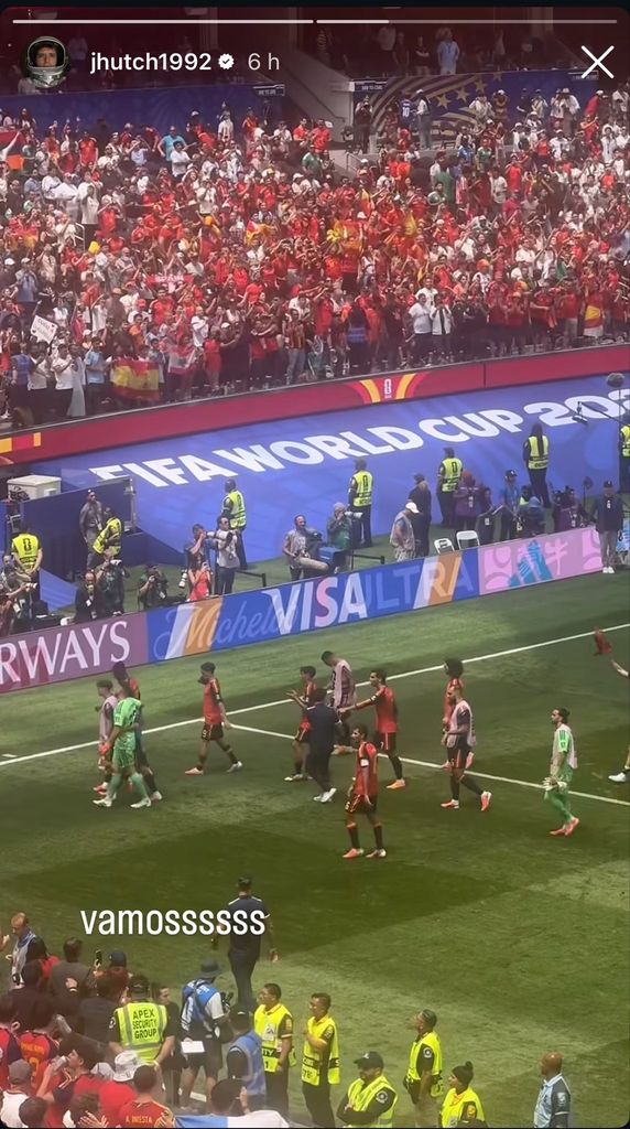 La imagen que Josh Hutcherson subió a sus redes sociales tras la victoria de España en cuartos ante Bélgica