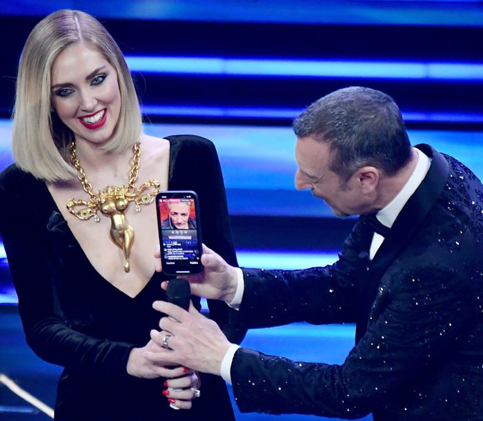 Chiara Ferragni y Amadeus en San Remo