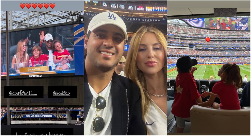 Carlos Vela acudió al estadio con su esposa Saioa Cañibano y sus dos hijos.