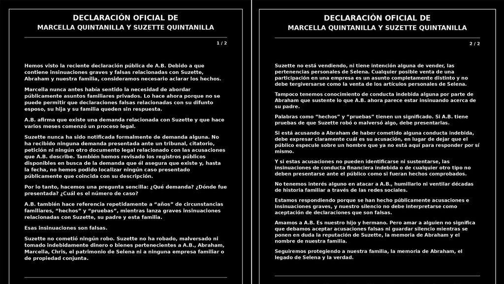 Suzette, hermana de Selena, responde a las acusaciones de A.B. Quintanilla