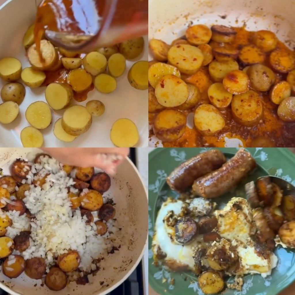 Elaboración de huevos rotos con chorizo de Gwyneth Paltrow