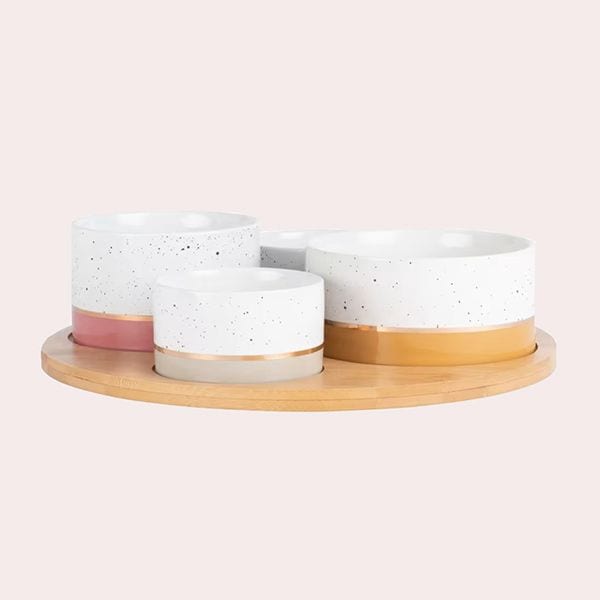 Bandeja de Aperitivos de Bambú con 4 Cuencos de Porcelana Malo de Maisons du Monde