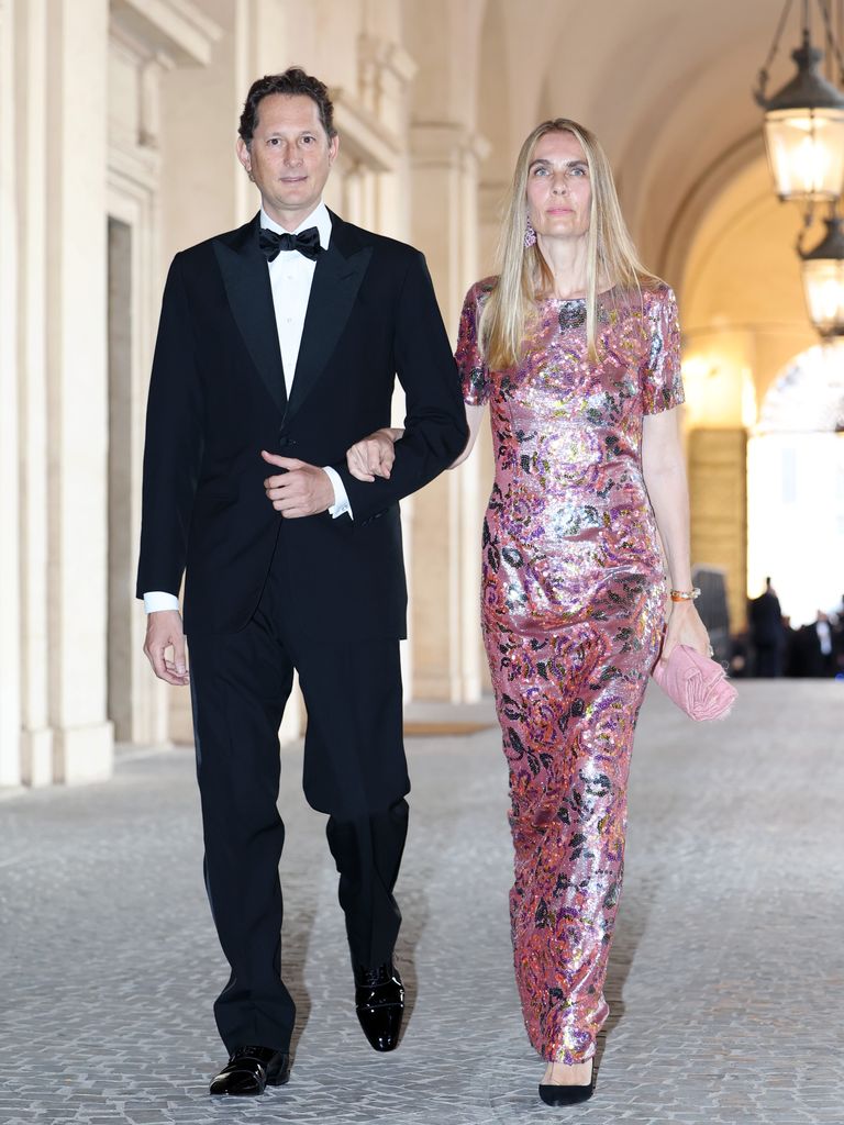ROME, ITALY - APRIL 09: John Elkann and Lavinia Borromeo during day three of King Charles III and Queen Camilla's State visit to The Republic of Italy on April 09, 2025 in Rome, Italy. Their Majesties will attend a State Banquet at the Palazzo Quirinale, hosted by The President. (Photo by Chris Jackson/Getty Images)