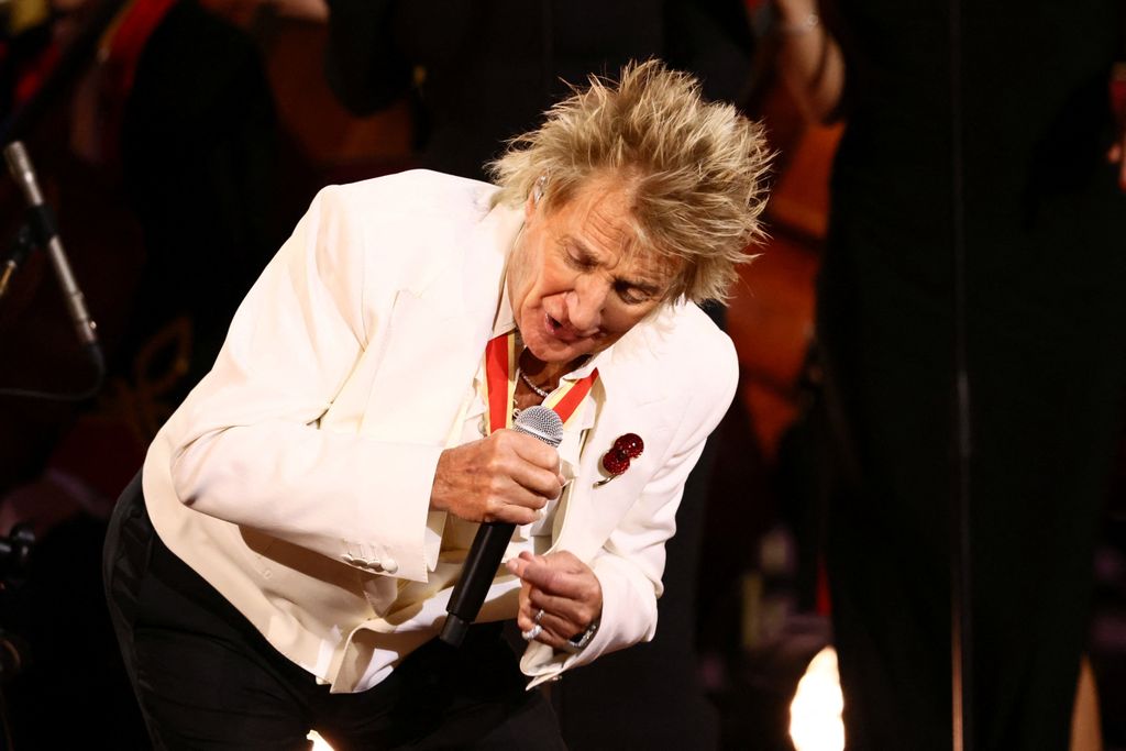 Rod Stewart, durante su actuación en el concierto