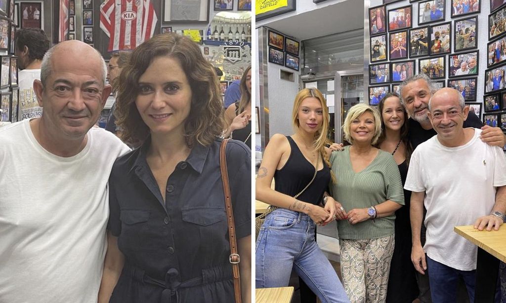 
A la izquierda, Isabel Díaz Ayuso; y a la derecha, Terelu y su hija, Alejandro Rubio, con el propietario de ‘El Doble’, Jesús del Puerto.
