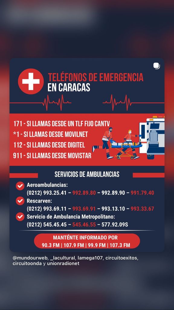 Carlos Baute publicó un gráfico con los principales teléfonos de emergencia de Caracas