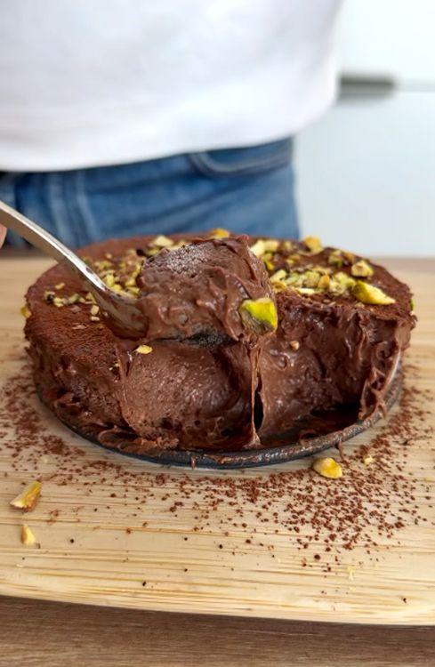 Aspecto final del postre de chocolate hecho por el deportista.