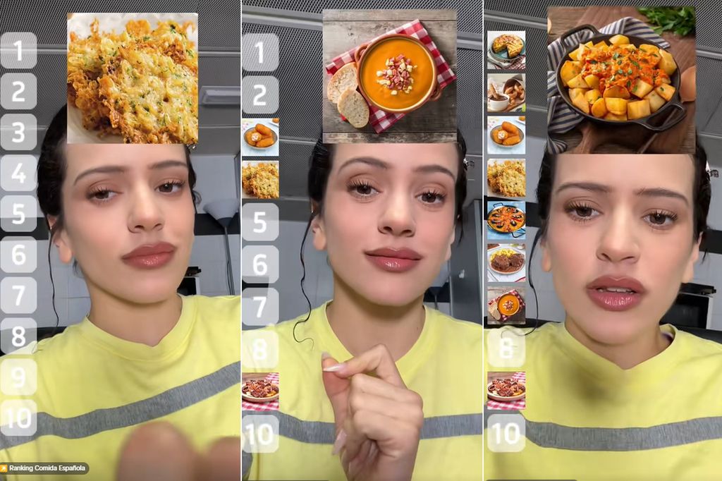 Rosalía, participando en el 'Blind challenge' de TikTok sobre comida española.