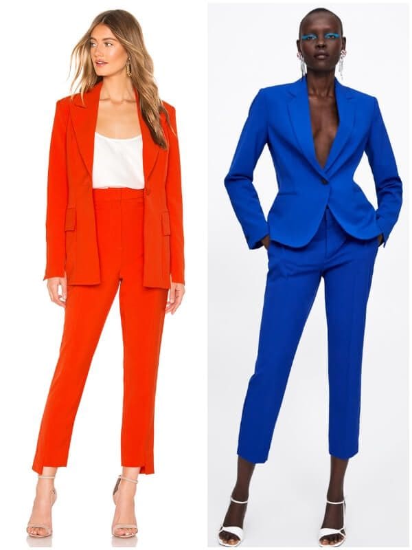 Trajes en rojo (Elliat) y azul eléctrico (Zara)