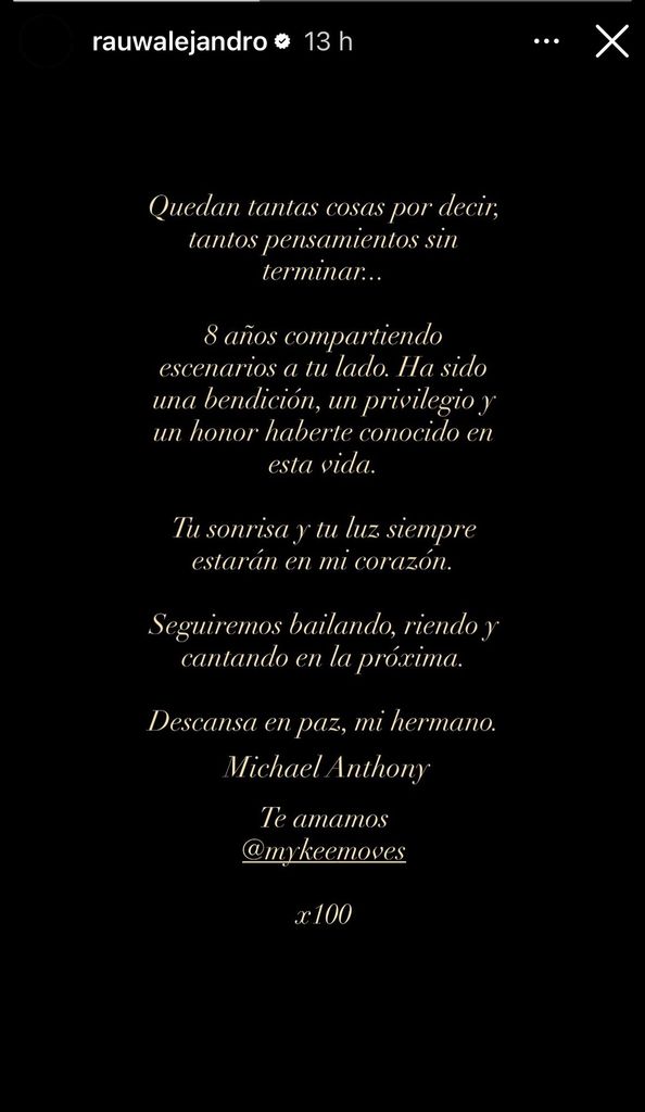 El mensaje de despedida de Rauw Alejandro a su bailarín y amigo.