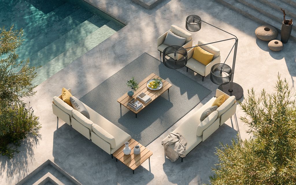 Salón de verano junto a la piscina