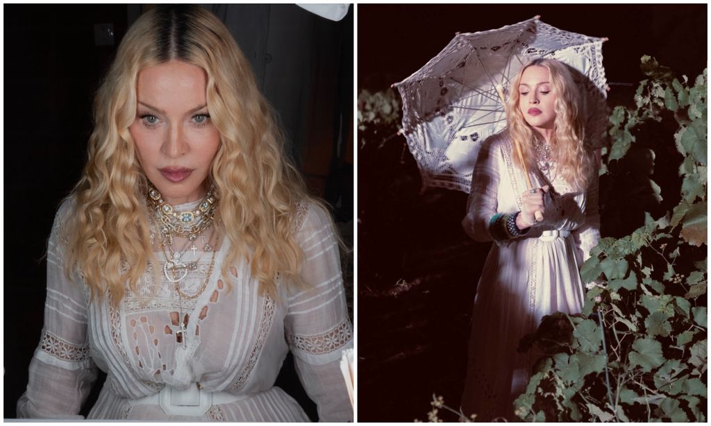 Madonna lució también un lindo vestido blanco de encaje.