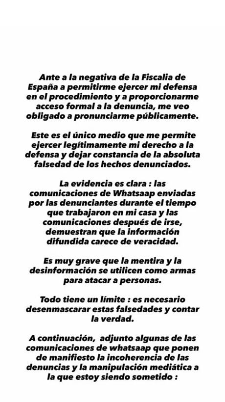 Julio Iglesias compartió este comunicado en sus redes sociales. 