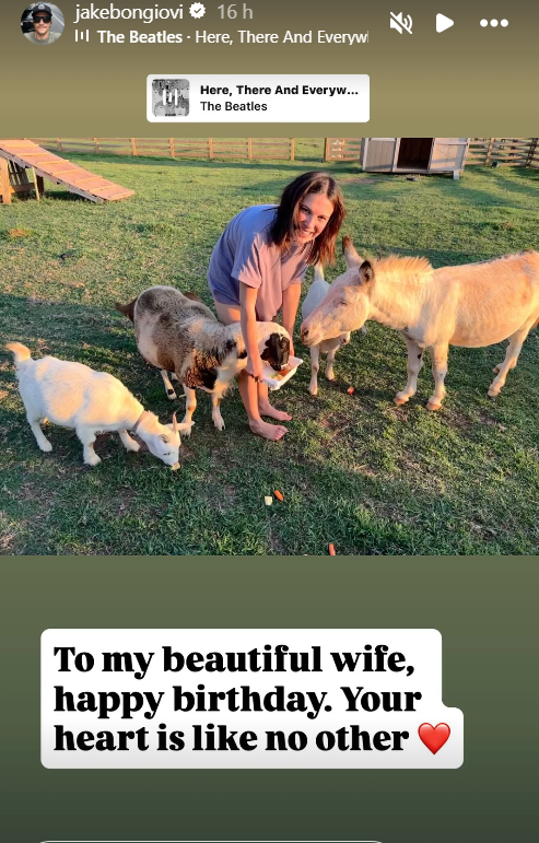 Jake Bongiovi felicitó a su esposa Millie con esta foto.