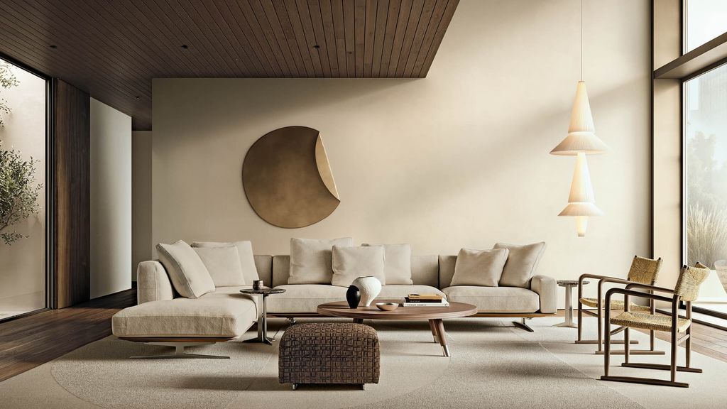 Salón decorado en tonos naturales