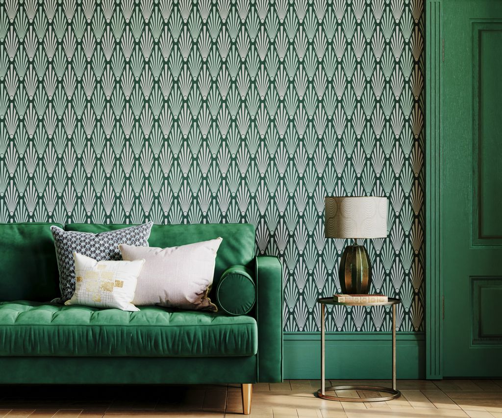 Pared con papel pintado art deco