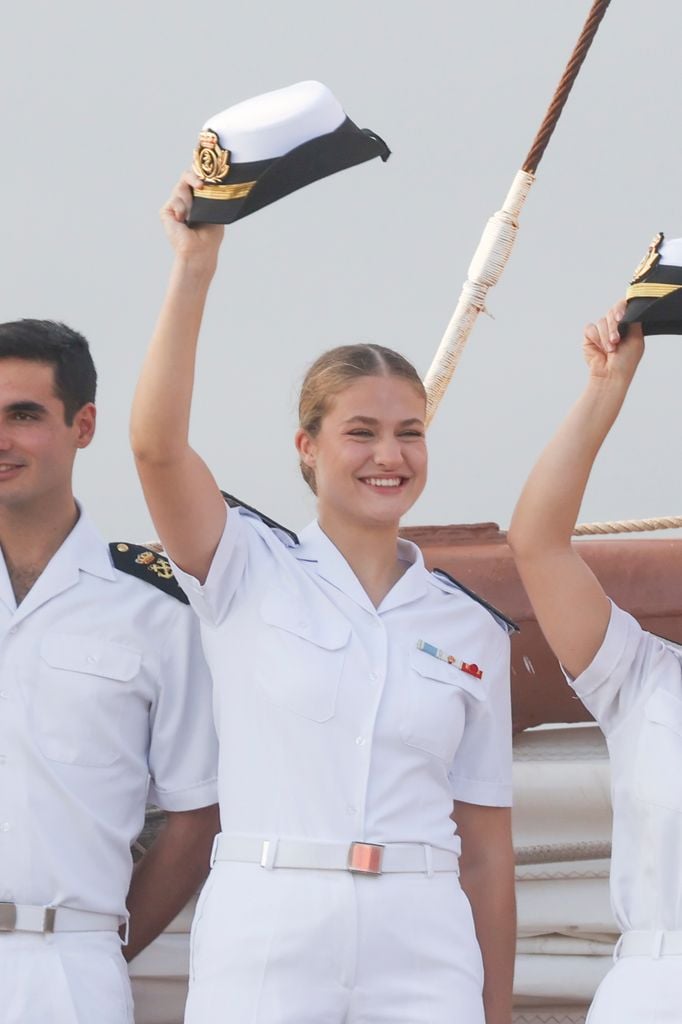 Princess Leonor de Borbon arriving to Gijon on board Juan Sebastian Elcano in Gijon on Thursday 3 July 2025.